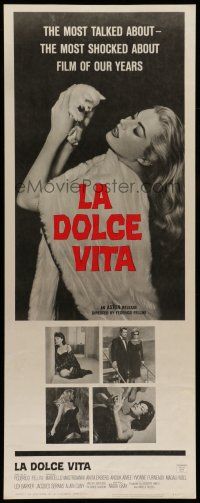 1z226 LA DOLCE VITA insert '61 Federico Fellini, full-length sexy Anita Ekberg holding kitten!