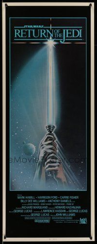 1z361 RETURN OF THE JEDI int'l insert '83 George Lucas, art of hands holding lightsaber by Reamer!