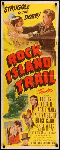 1z373 ROCK ISLAND TRAIL insert '50 Forrest Tucker vs Native Americans, cool train art!