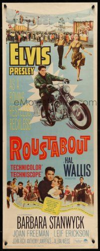 1z377 ROUSTABOUT insert '64 roving, restless, reckless Elvis Presley on motorcycle with guitar!