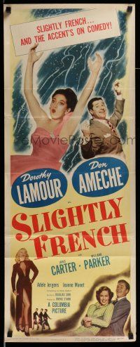 1z407 SLIGHTLY FRENCH insert '48 great image of pretty Dorothy Lamour & Don Ameche falling in air!