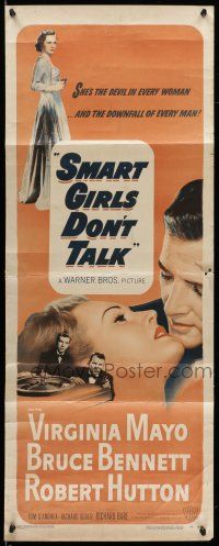 1z410 SMART GIRLS DON'T TALK insert '48 sexy Virginia Mayo, Bruce Bennett, crime & gambling art!