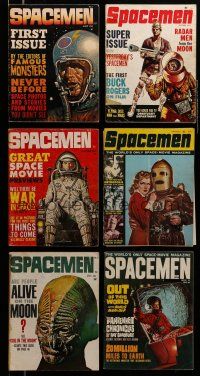 2a054 LOT OF 6 SPACEMEN MAGAZINES '60s including the first issue, filled with great sci-fi images!