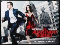 2b585 ADJUSTMENT BUREAU advance DS British quad '11 cool image of Matt Damon & Emily Blunt on run!
