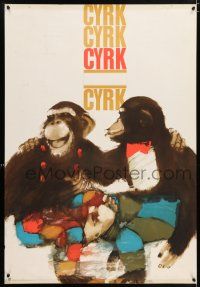 2b805 CYRK 26x38 Polish circus poster '79 wonderful artwork of two monkeys by Maciej Urbaniec!