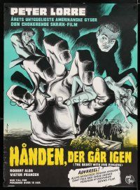 2b207 BEAST WITH FIVE FINGERS Danish R60s Peter Lorre, different hand horror artwork by Wenzel!