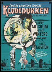 2b226 NIGHT OF THE HUNTER Danish '59 great Wenzel art of Robert Mitchum, Shelley Winters!