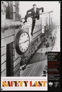 2b559 SAFETY LAST English double crown R90s classic Harold Lloyd hanging from clock over street!