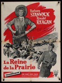 2b466 CATTLE QUEEN OF MONTANA French 24x32 '54 cowgirl Barbara Stanwyck, Ronald Reagan!