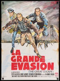 2b480 GREAT ESCAPE French 22x30 '63 Steve McQueen classic, cool art by Georges Allard!