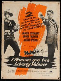 2b493 MAN WHO SHOT LIBERTY VALANCE French 24x32 '62 John Wayne & James Stewart, different image!