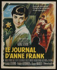 2b526 DIARY OF ANNE FRANK French 18x22 '59 different art of Millie Perkins by Boris Grinsson!