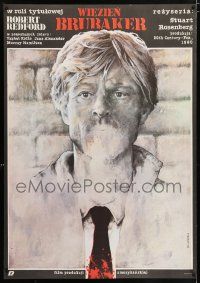 2b799 BRUBAKER Polish 27x38 '84 Dybowski art of Redford as most wanted man in Wakefield prison!