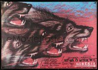 2b814 FIGHT FOR MOSCOW Polish 26x37 '89 wild Andrzej Pagowski art of wolf pack!