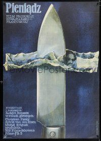 2b829 MONEY Polish 27x38 '84 Robert Bresson's L'Argent, Gornowicz art of knife stabbing money!