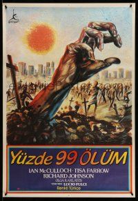 2b381 ZOMBIE Turkish '86 Lucio Fulci, cool art of zombie horde heading to city!