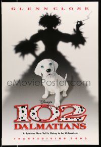 2c010 102 DALMATIANS teaser DS 1sh '00 Walt Disney, shadow of wicked Glenn Close & cute puppy!