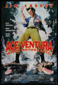 2c017 ACE VENTURA WHEN NATURE CALLS 1sh '95 wacky Jim Carrey on crocodiles by John Alvin!