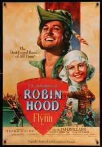 2c021 ADVENTURES OF ROBIN HOOD 1sh R89 Flynn as Robin Hood, De Havilland, Rodriguez art!