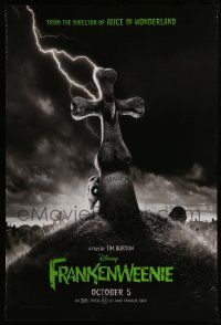 2c283 FRANKENWEENIE teaser DS 1sh '12 Tim Burton, horror image of wacky graveyard!