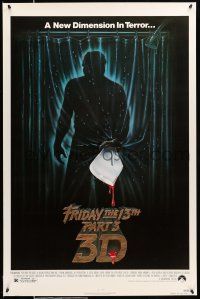 2c287 FRIDAY THE 13th PART 3 - 3D 1sh '82 slasher sequel, art of Jason stabbing through shower!