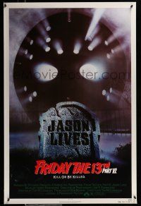 2c288 FRIDAY THE 13th PART VI 1sh '86 Jason Lives, cool image of hockey mask & tombstone!