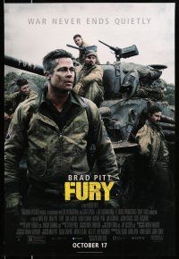 2c297 FURY advance DS 1sh '14 great image of soldier Brad Pitt and cast with tank!