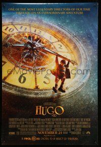 2c383 HUGO advance DS 1sh '11 Martin Scorsese, Ben Kingsley, cool image of Asa hanging on clock!