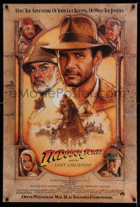 2c411 INDIANA JONES & THE LAST CRUSADE advance 1sh '89 Ford/Connery over a brown background by Drew