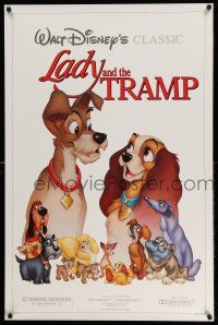 2c463 LADY & THE TRAMP 1sh R86 Walt Disney romantic canine dog classic!