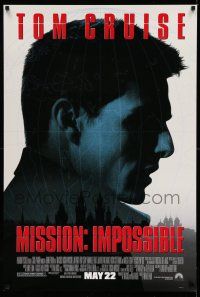 2c540 MISSION IMPOSSIBLE advance 1sh '96 cool silhouette of Tom Cruise, Brian De Palma directed!