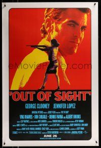 2c589 OUT OF SIGHT advance 1sh '98 Steven Soderbergh, cool image of George Clooney, Jennifer Lopez!