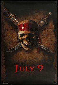 2c602 PIRATES OF THE CARIBBEAN teaser 1sh '03 Johnny Depp, Rush, skull & crossed swords!
