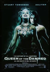 2c628 QUEEN OF THE DAMNED 1sh '01 close up of sexy vampire Aaliyah & Stuart Townsend!