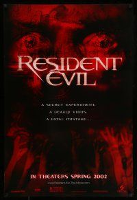 2c639 RESIDENT EVIL teaser DS 1sh '02 Paul W.S. Anderson, Milla Jovovich, creepy zombie art!