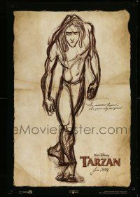 2c755 TARZAN 1999 sketch style teaser DS 1sh '99 Walt Disney, Edgar Rice Burroughs, great artwork!