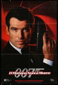 2c779 TOMORROW NEVER DIES Spanish/U.S. export teaser DS 1sh '97 different image of Brosnan as James Bond!