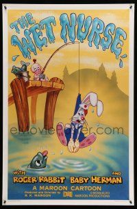 2c817 WET NURSE Kilian 1sh '88 Baby Herman goes fishing w/Roger Rabbit as the bait!