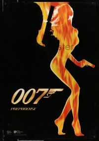 2c836 WORLD IS NOT ENOUGH Spanish/U.S. export teaser DS 1sh '99 Bond, flaming silhouette of sexy girl!