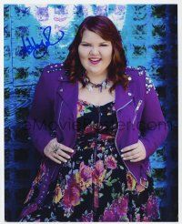 2d0683 ASHLEY FINK signed color 8x10 REPRO still '00s Glee actress in flower dress & purple jacket!