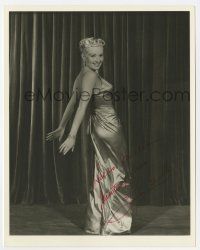 2d0472 BETTY GRABLE signed deluxe 8x10 still '55 full-length in sexy dress from Three for the Show!