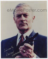 2d0748 EDWARD WOODWARD signed color 8x10 REPRO still '90s stern portrait from TV's The Equalizer!