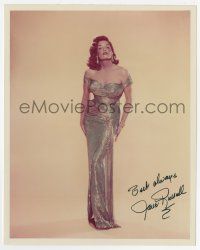 2d0778 JANE RUSSELL signed color 8x10 REPRO still '80s full-length portrait in sexy shimmering gown!