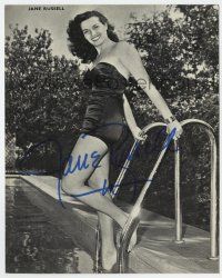 2d1049 JANE RUSSELL signed 8x10 REPRO still '80s full-length in sexy bathing suit by swimming pool!