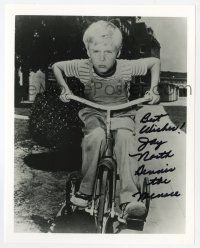 2d1052 JAY NORTH signed 8x10 REPRO still '90s in costume on tricycle as Dennis the Menace!