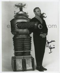 2d1065 JONATHAN HARRIS signed 8x10 REPRO still '80s as Dr. Smith w/ robot from Lost in Space!