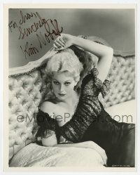 2d1073 KIM NOVAK signed 8x10 REPRO still '80s sexy close up wearing lace dress on bed from Picnic!