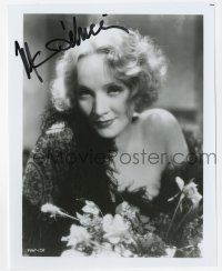 2d1096 MARLENE DIETRICH signed 8x10 REPRO still '70s c/u in sexy feathered lace dress by flowers!