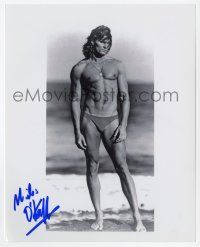 2d1105 MILES O'KEEFFE signed 8x10 REPRO still '90s the Tarzan star barechested on beach in swimsuit!