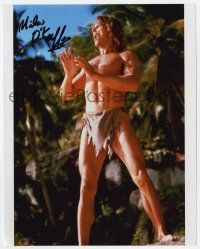 2d0858 MILES O'KEEFFE signed color 8x10 REPRO still '80s barechested as Tarzan doing his famous yell